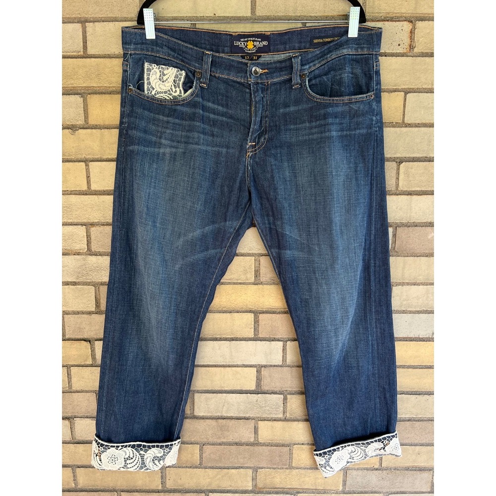 Lucky Brand Sienna Tomboy Crop Jeans Blue Lace Cuff Size 12 / 31
